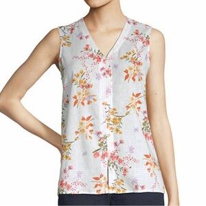 Liz Claiborne V-neck Floral Sleeveless Blouse Large